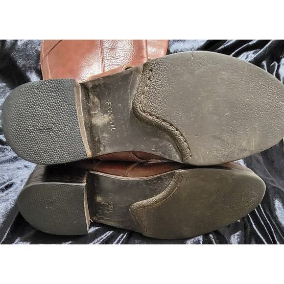 Fossil Brown Leather Tall Side Zip Buckle Boots Women's size 7.5M - Picture 7 of 9